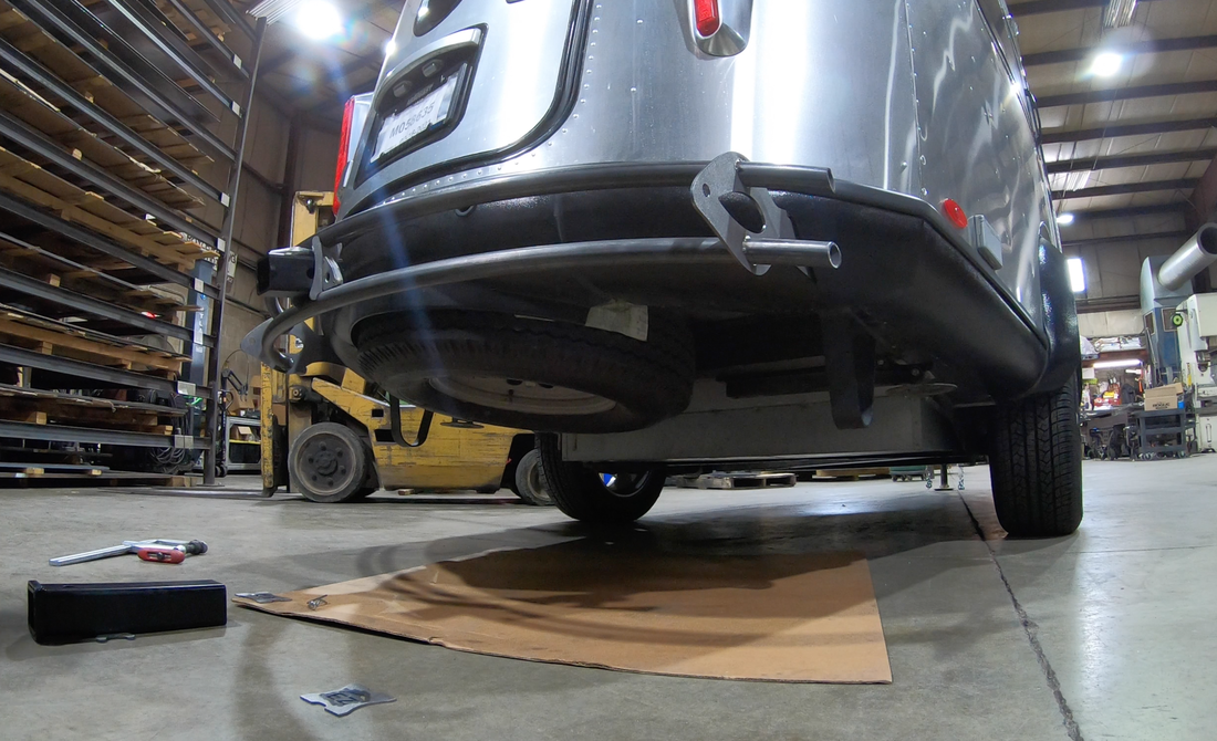 EZ Utility Bumper prototype installed on the Airstream Basecamp.